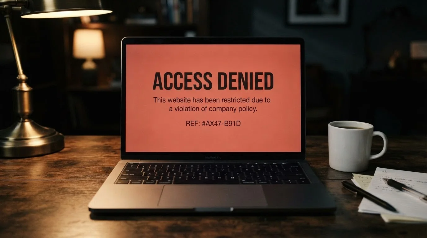 A computer screen showing a blocked-website notice with an ACMA reference, Australian setting