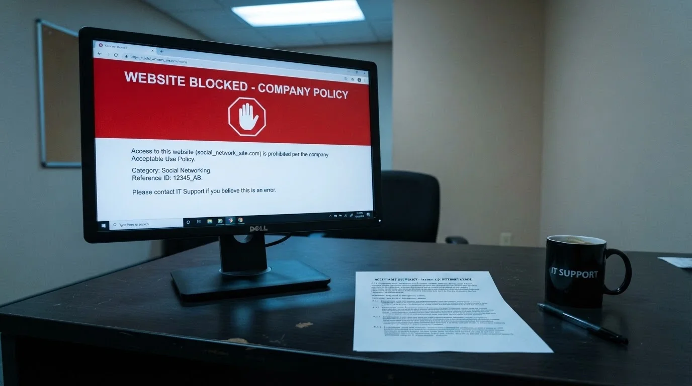 The ACMA logo beside a blocked-website notice on a computer screen, with a stop-sign overlay