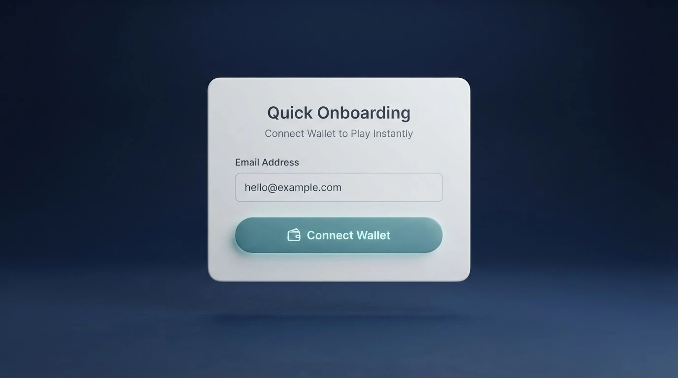 A simplified casino registration form showing only an email field and a wallet-connect button — no ID upload, no address fields