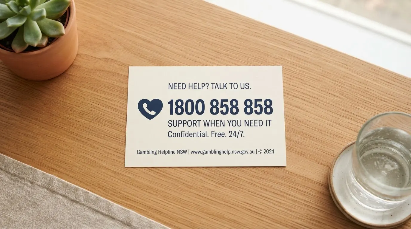 The 1800 858 858 helpline number displayed prominently beside the Gambling Help Online logo