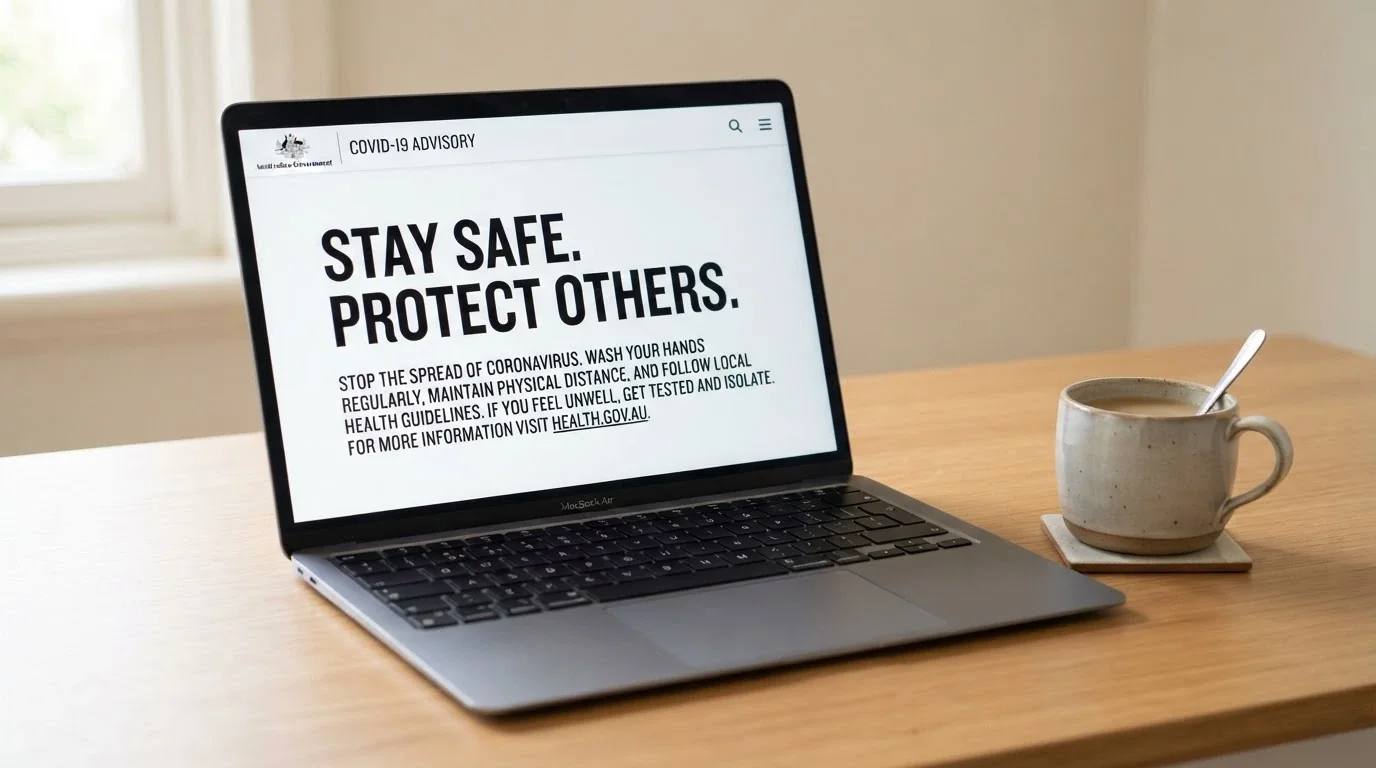 A laptop screen displaying an Australian government website warning about illegal offshore gambling sites