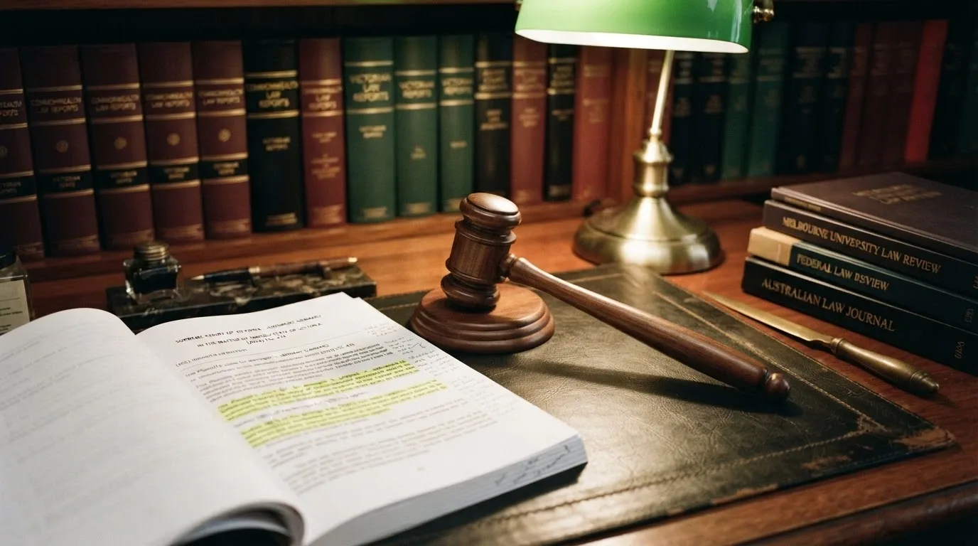 A gavel on a desk beside a printed copy of the Interactive Gambling Act 2001 with key sections highlighted
