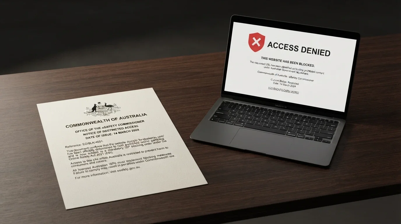 Australian coat of arms and ACMA logo beside a document titled Interactive Gambling Act 2001