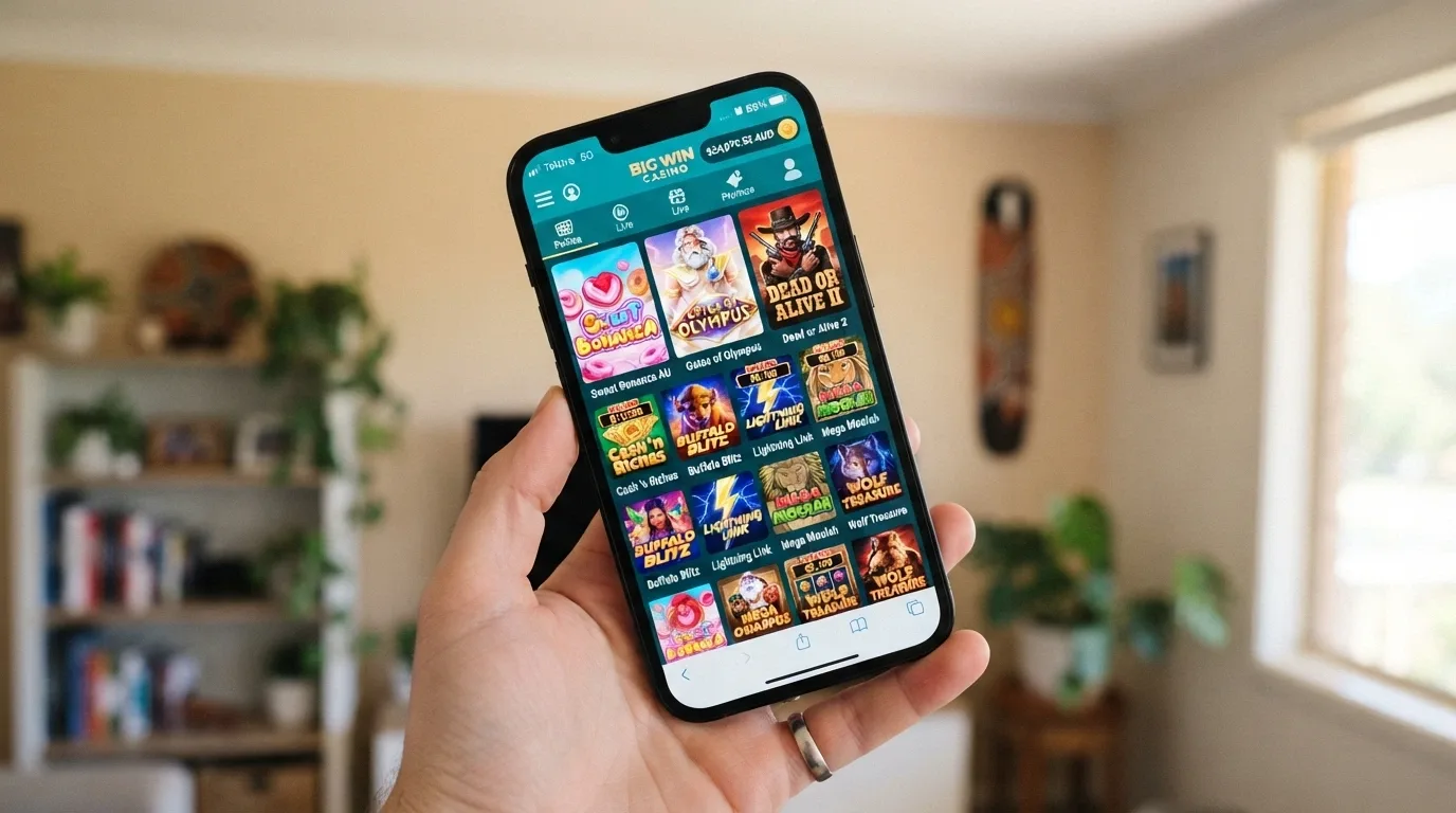 A colourful online casino game lobby grid showing pokies thumbnails (a candy-themed slot, an ancient-gods slot, a western slot) with a BCH balance displayed in the top corner