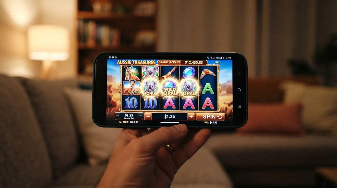 A Betsoft slot displayed on a smartphone screen in landscape orientation, with touch controls visible