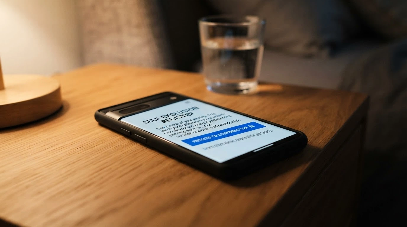 A smartphone screen displaying the BetStop National Self-Exclusion Register landing page