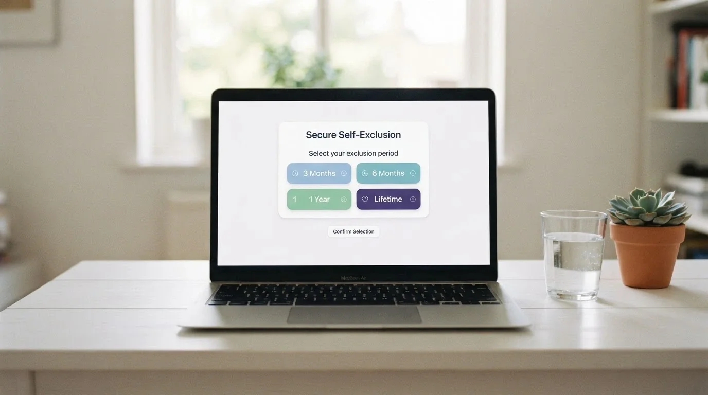 BetStop website interface showing self-exclusion registration options from three months to lifetime exclusion