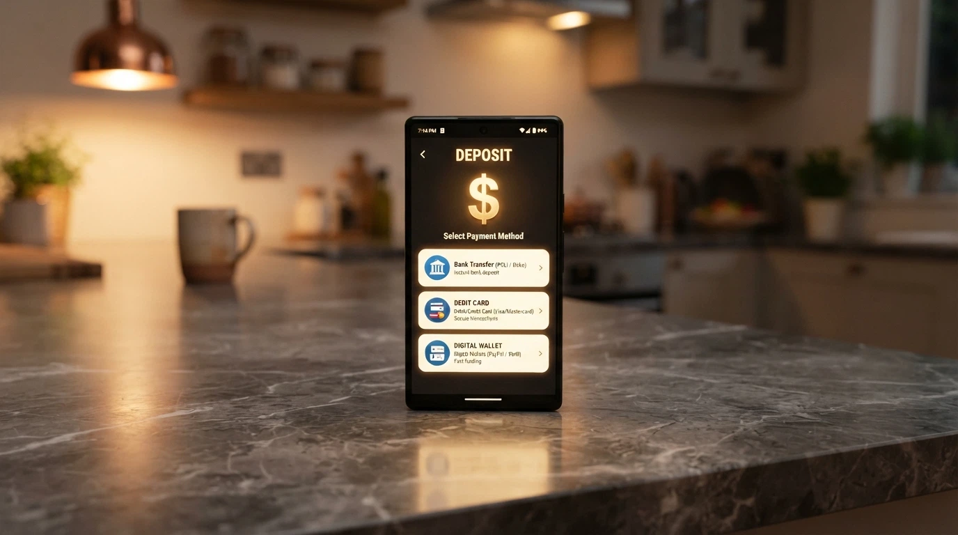 Android phone screen displaying a casino app deposit interface with PayID and BPAY options listed