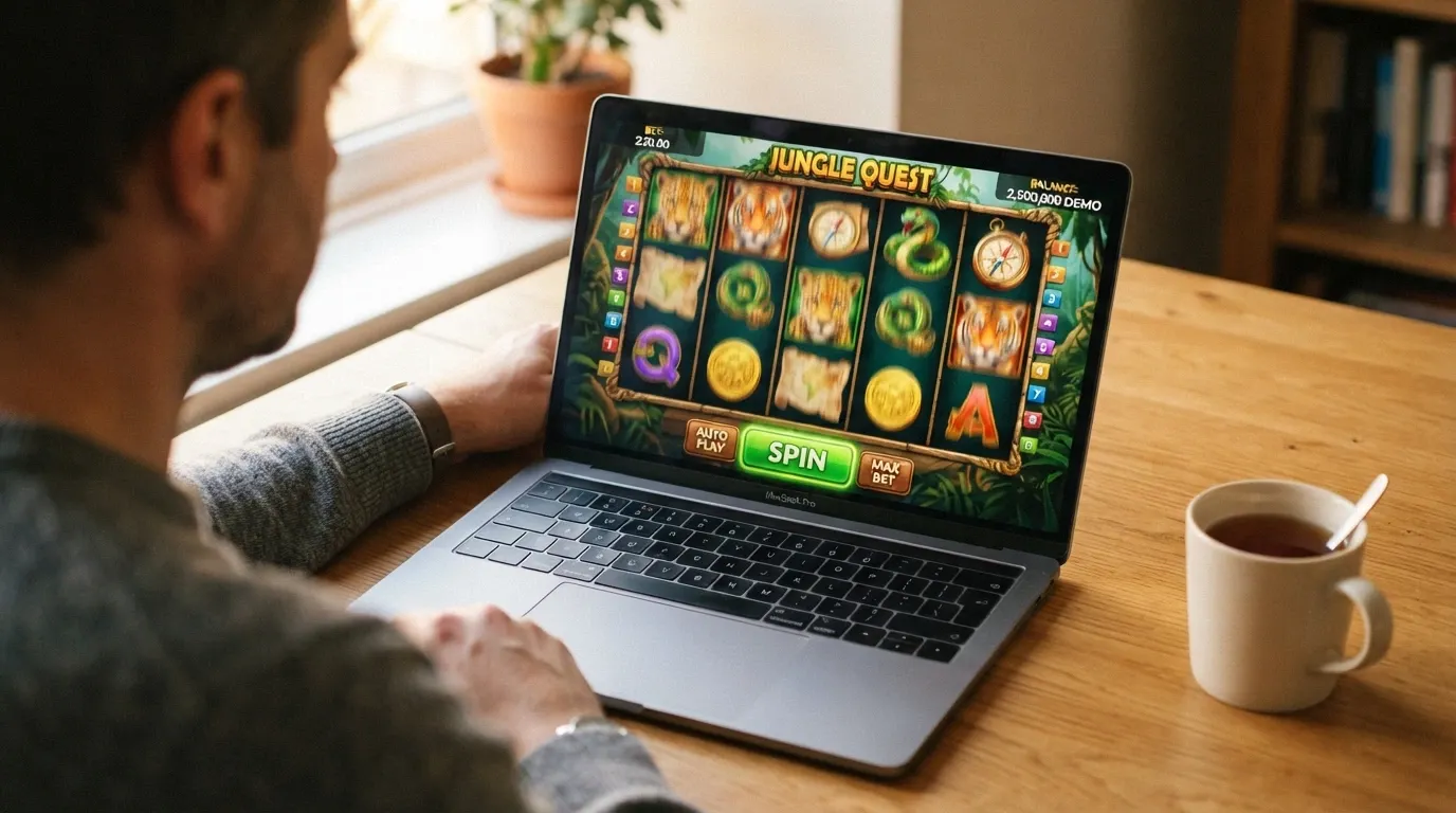 A browser window displaying an Aristocrat pokie in demo mode, the play-money balance counter visible in the corner, no registration form on screen
