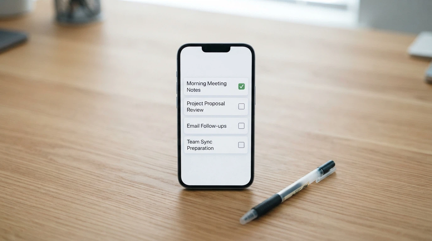 A notepad-style checklist on a phone screen: licence check, wagering terms, withdrawal test, deposit limit — each with a tick box