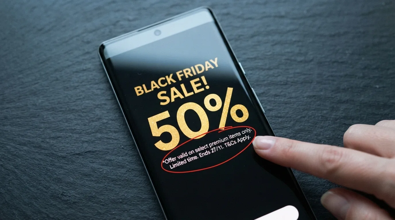 A close-up of a smartphone screen showing a welcome-bonus banner — the large match-percentage figure is prominent; the wagering-multiple fine print is circled or highlighted