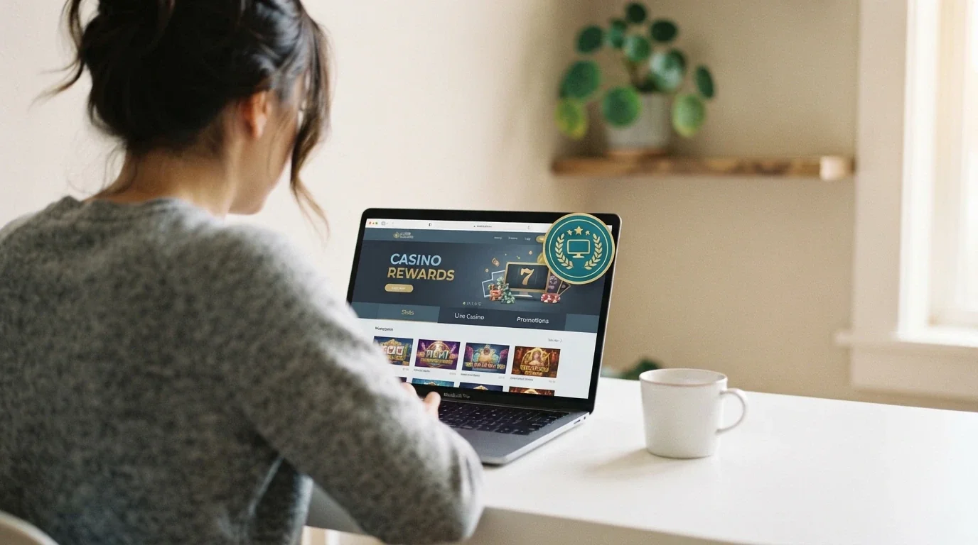A side-by-side comparison of casino logos and licence badges on a screen, with Curaçao emblems visible