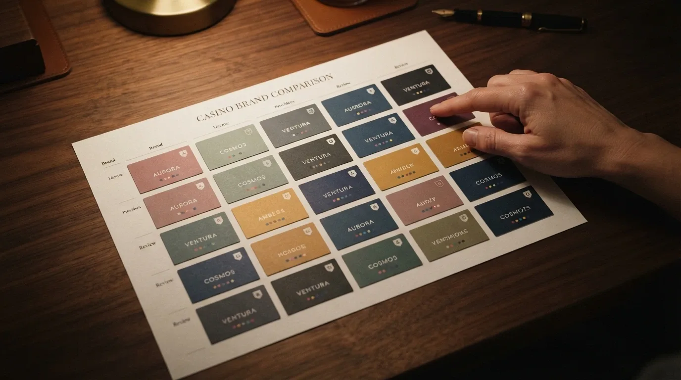 A side-by-side grid of crypto casino brand cards with licence badges and provider logos visible