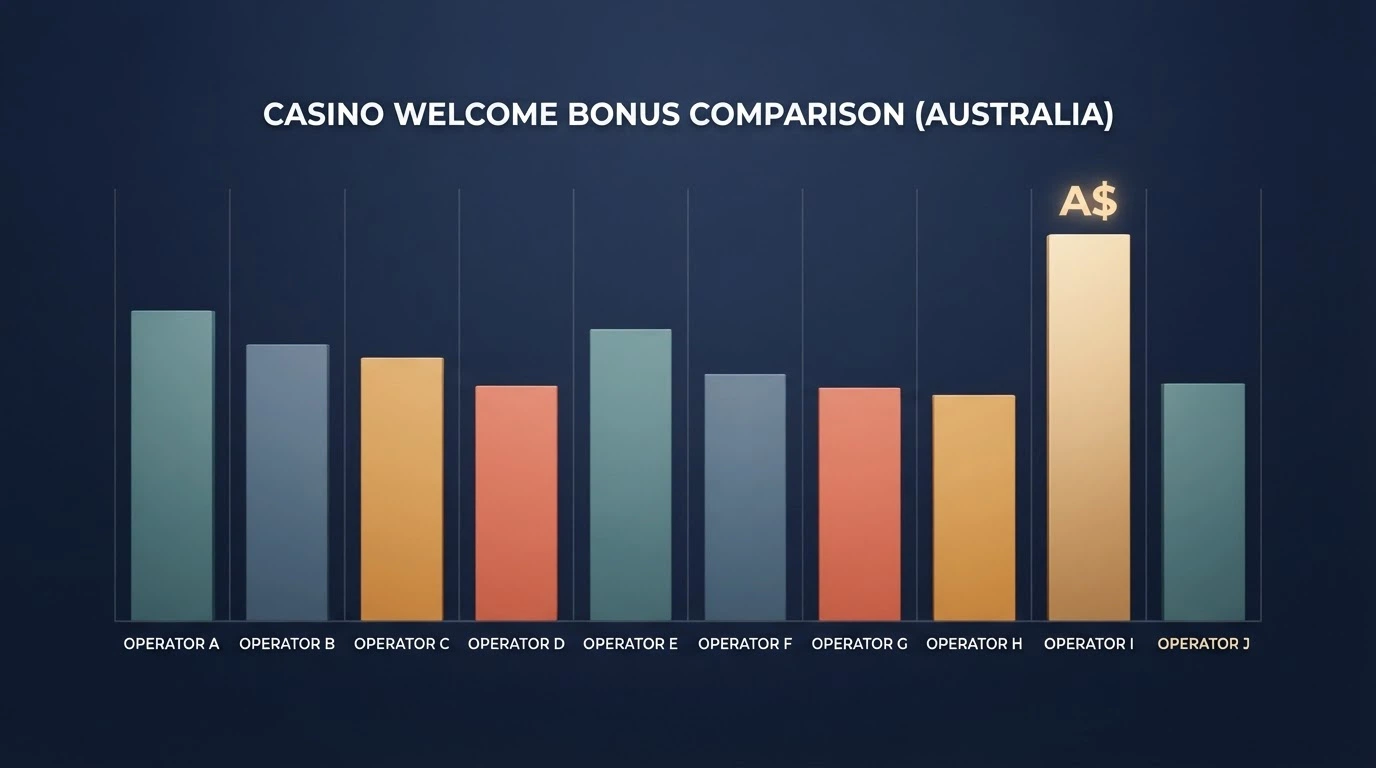 A side-by-side comparison visual showing Pocket Pokies next to other offshore casino logos with key stats under each