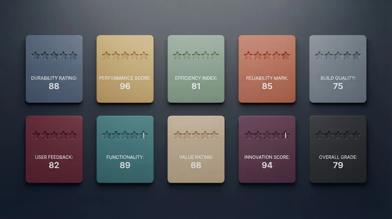 A grid of ten casino-branded cards laid out on a dark tabletop, each with a star rating and a key stat visible