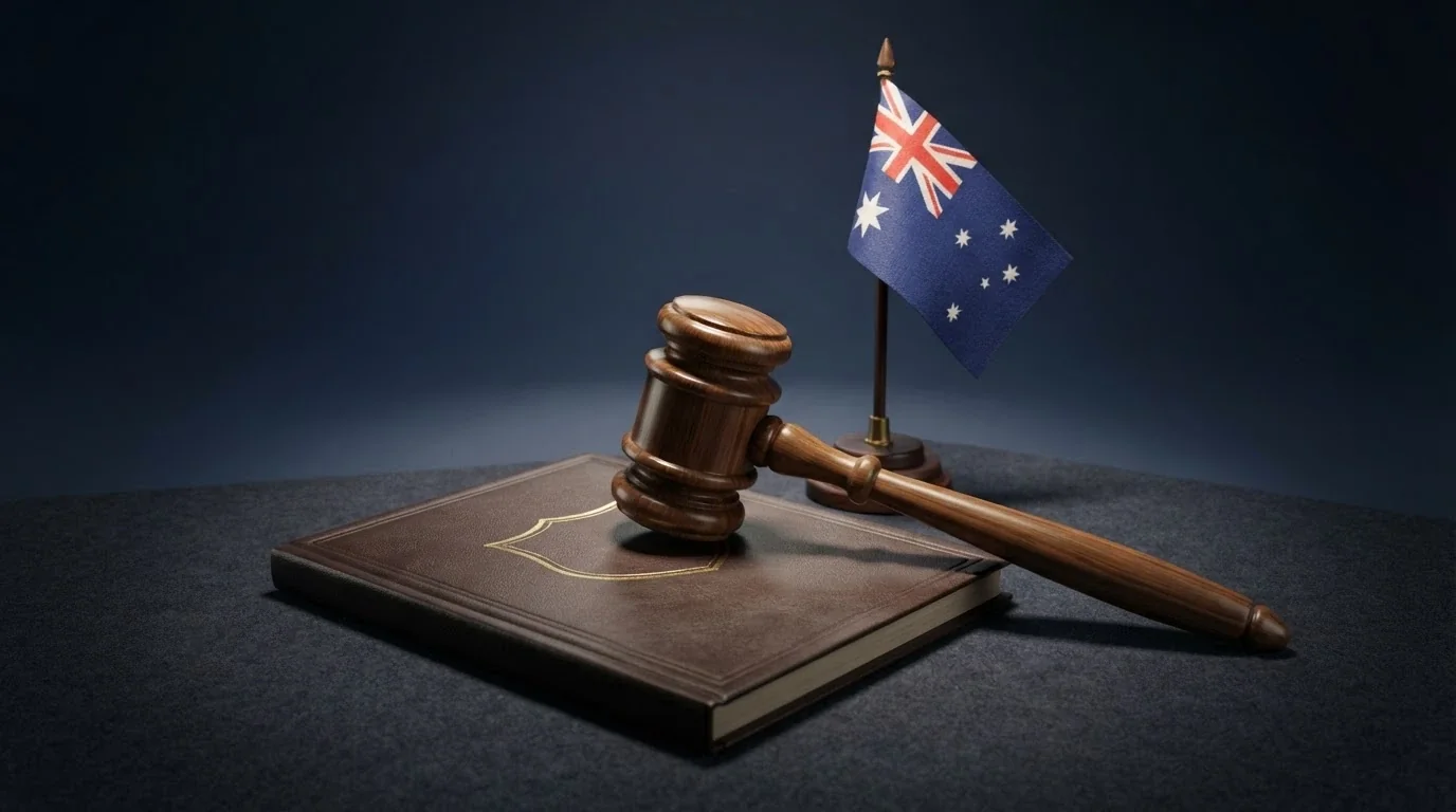 The ACMA logo beside a gavel on a document marked Interactive Gambling Act 2001, with an Australian flag in the background