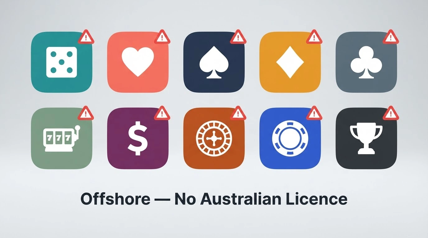 Grid of ten offshore casino app icons arranged in a comparison layout