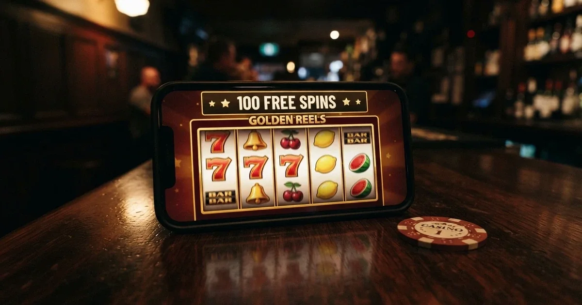 Australian online pokies interface showing a no-deposit free spins promotion on a smartphone screen
