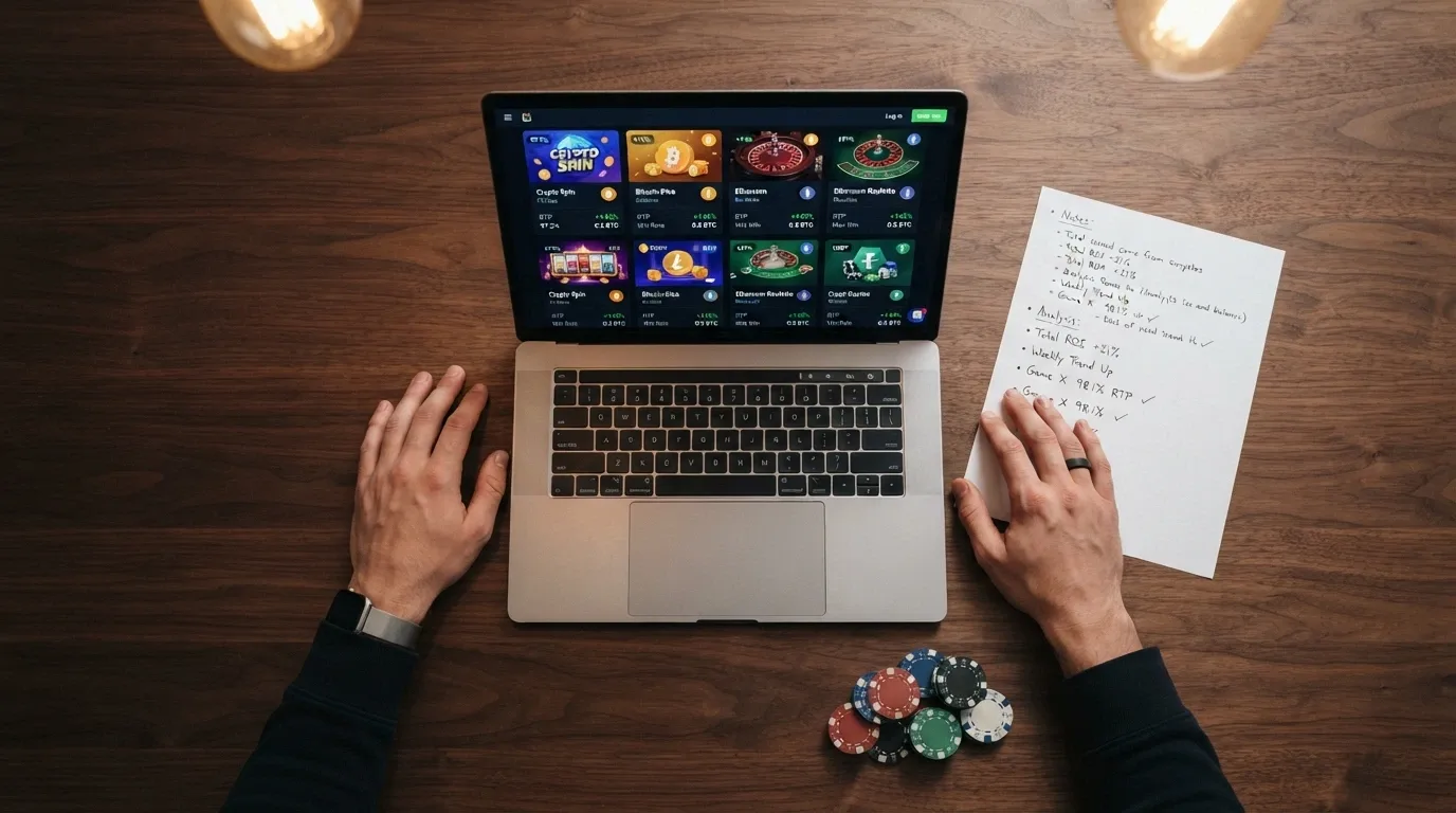 A visual ranking grid of ten casino-brand tiles arranged by welcome-bonus value, with crypto withdrawal-speed icons and KYC-trigger tags beneath each.