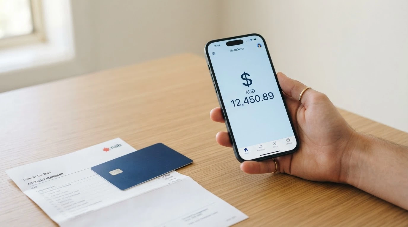 A smartphone screen displaying a PayID deposit screen next to a debit card and a bank statement