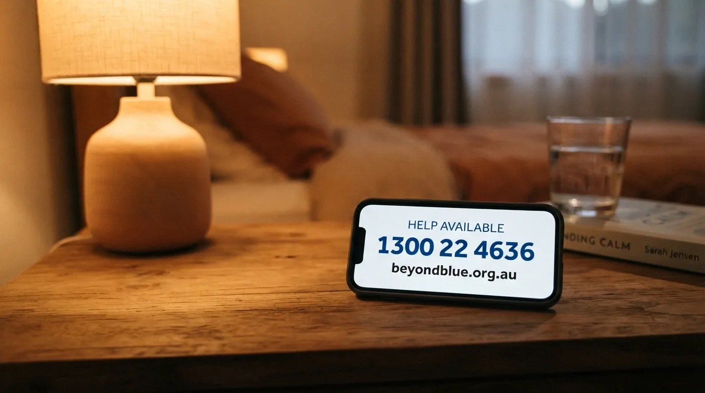 A phone screen showing the 1800 858 858 helpline number alongside the Gambling Help Online homepage